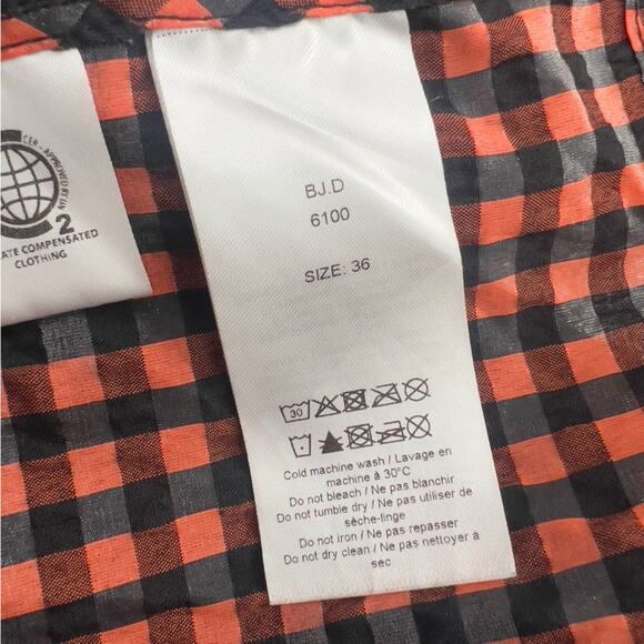 Ganni Iridescent Checked Seersucker Mini Dres Orange black sz 36 - Picture 6 of 11